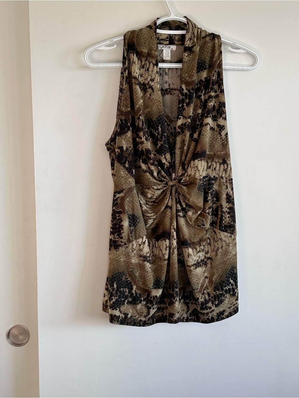 Jaipur Knot-Front Sleeveless Camisole - Olive and Black Animal Print